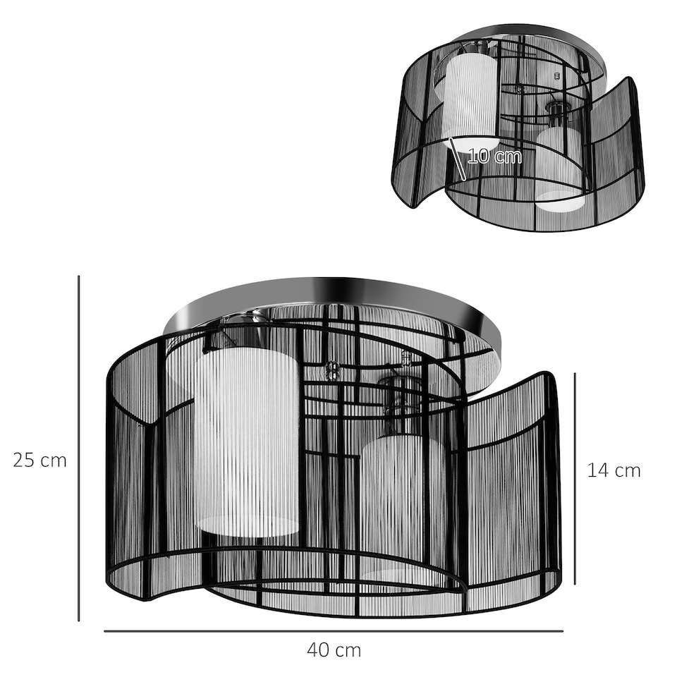 image 1 of HOMCOM Flush Mount Ceiling Light w/ Wire Drawing Lampshade Chrome Finish Black