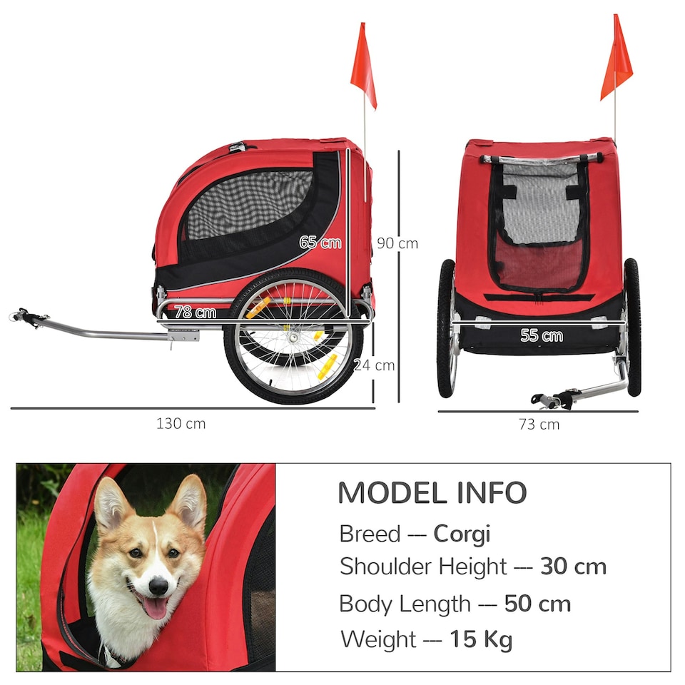 image 1 of PawHut Steel Frame Bike Trailer Dog Carrier