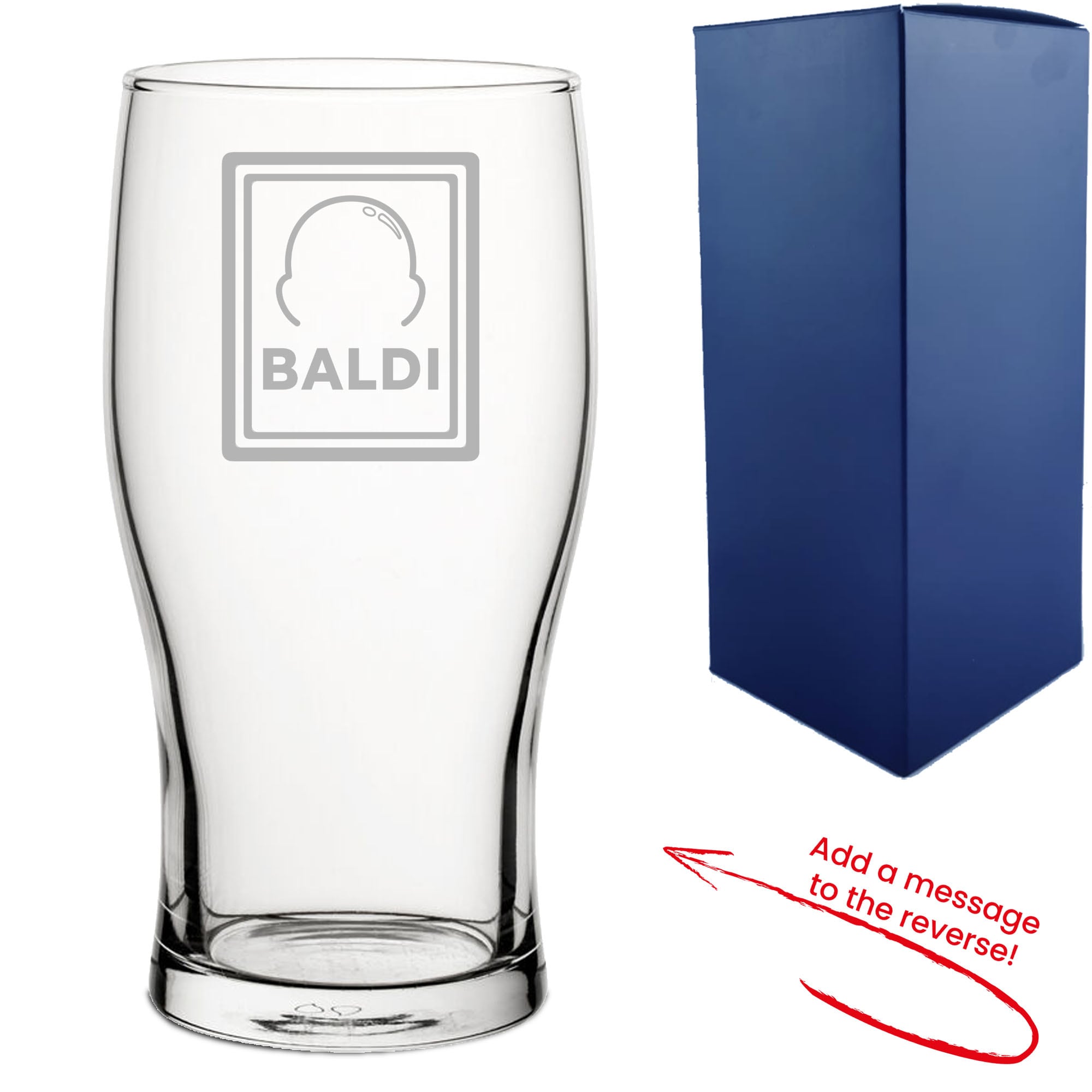 Uniqueful Personalised Engraved Pint Glass with Silver Finish & Baldi Design in Clear