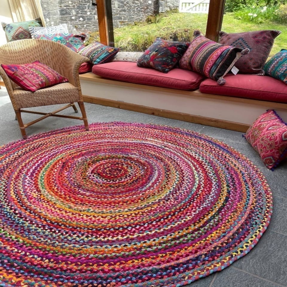 image 1 of SUNDAR Round Rug Braided with Recycled Fabric - L120 x W120 - Multicolour