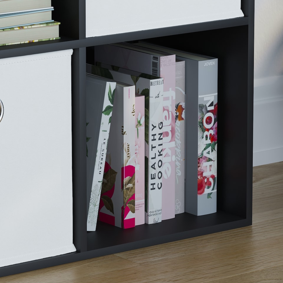 image 1 of Vida Designs Durham 2x2 Cube Storage Unit, Black & Set of 2 White Cube Storage Baskets