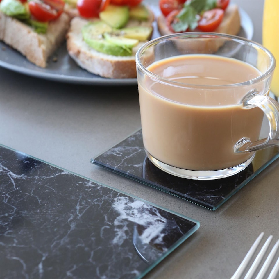 image 1 of Harbour Housewares Square Glass Coasters - 10cm - Black Marble - Pack of 6