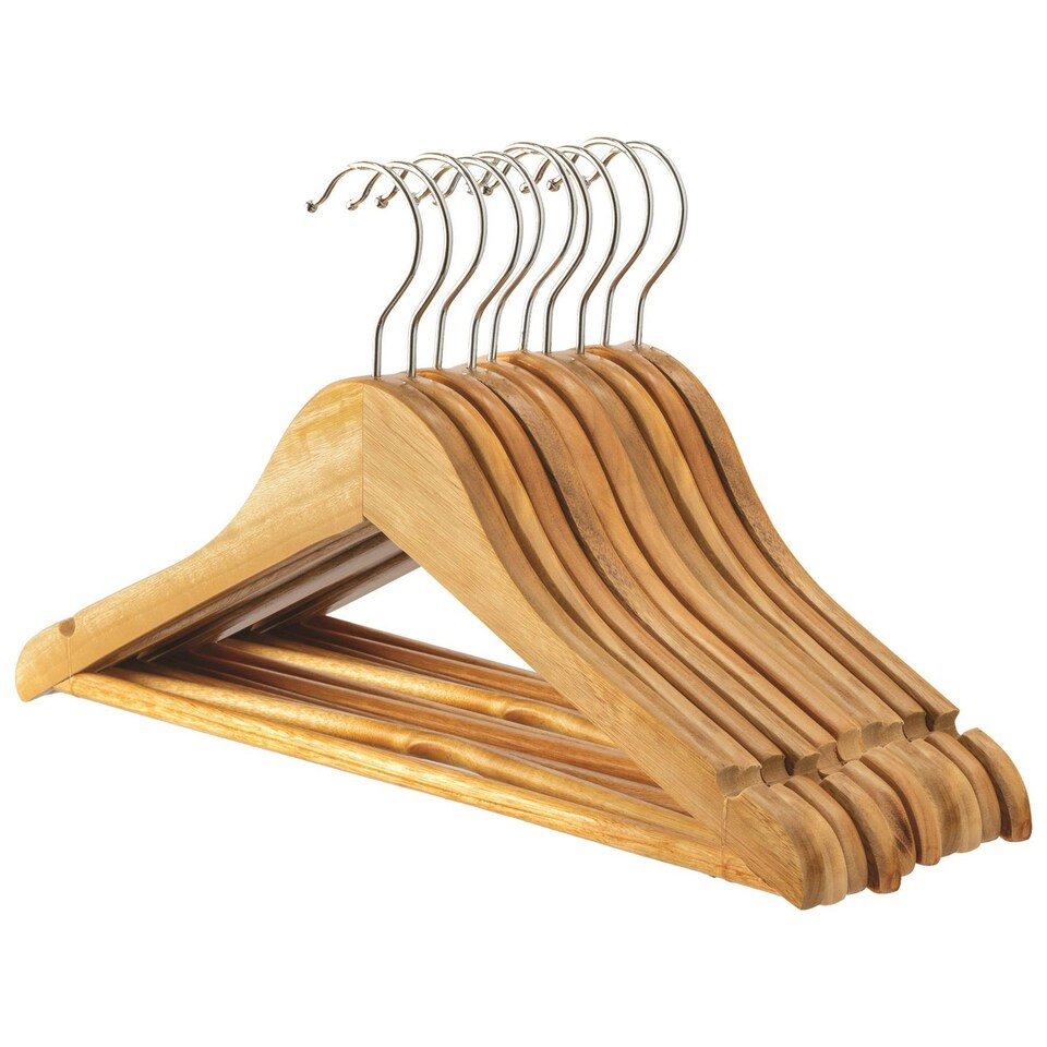 image 1 of Harbour Housewares Wooden Childrens Clothes Hanger - Brown - Pack of 10 - Wooden Hanger Coat Hanger Suit Hanger Jacket Hanger Shirt Hanger Trouser Hanger