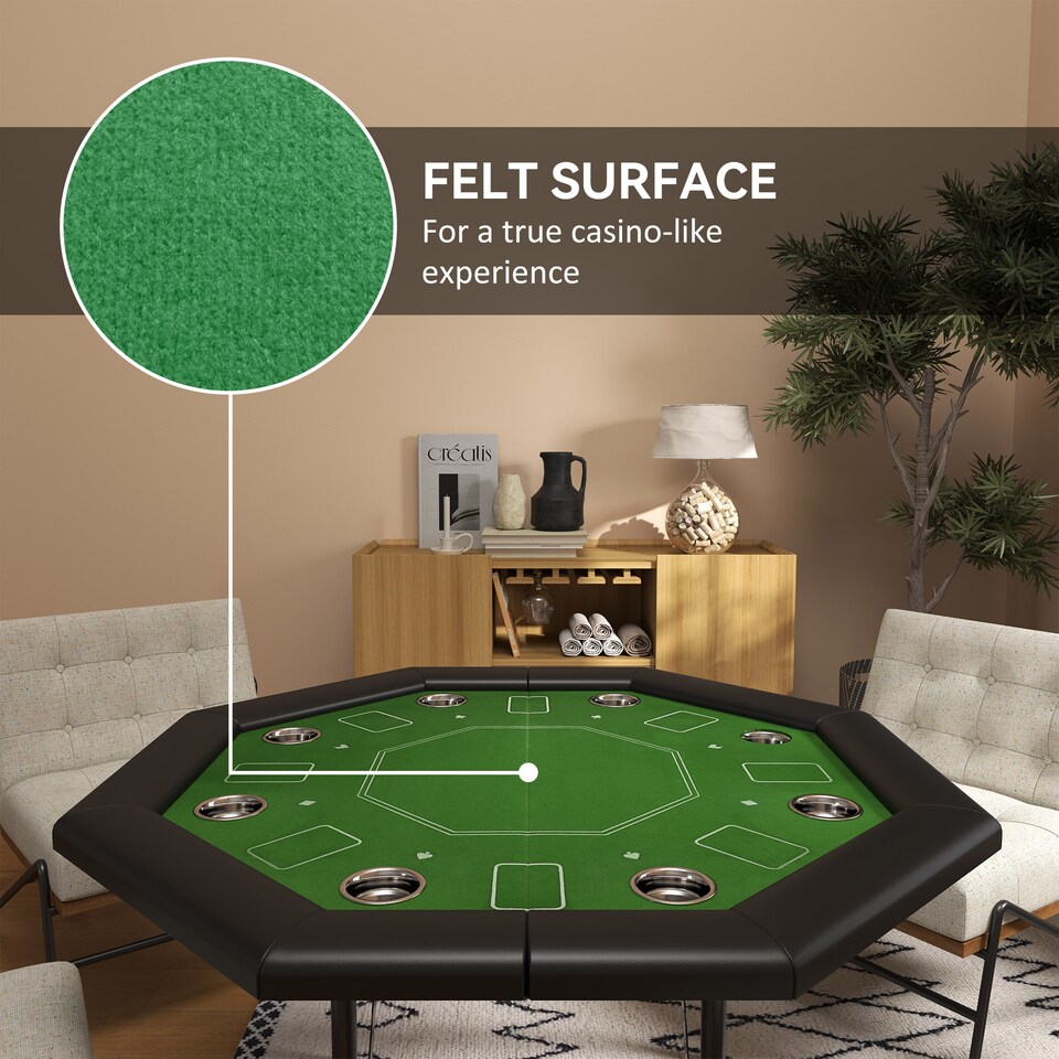 image 1 of SPORTNOW 8 Player Folding Poker Table with Cup Holders, Portable Octagon Blackjack Table with Padded Edge, Green | Green
