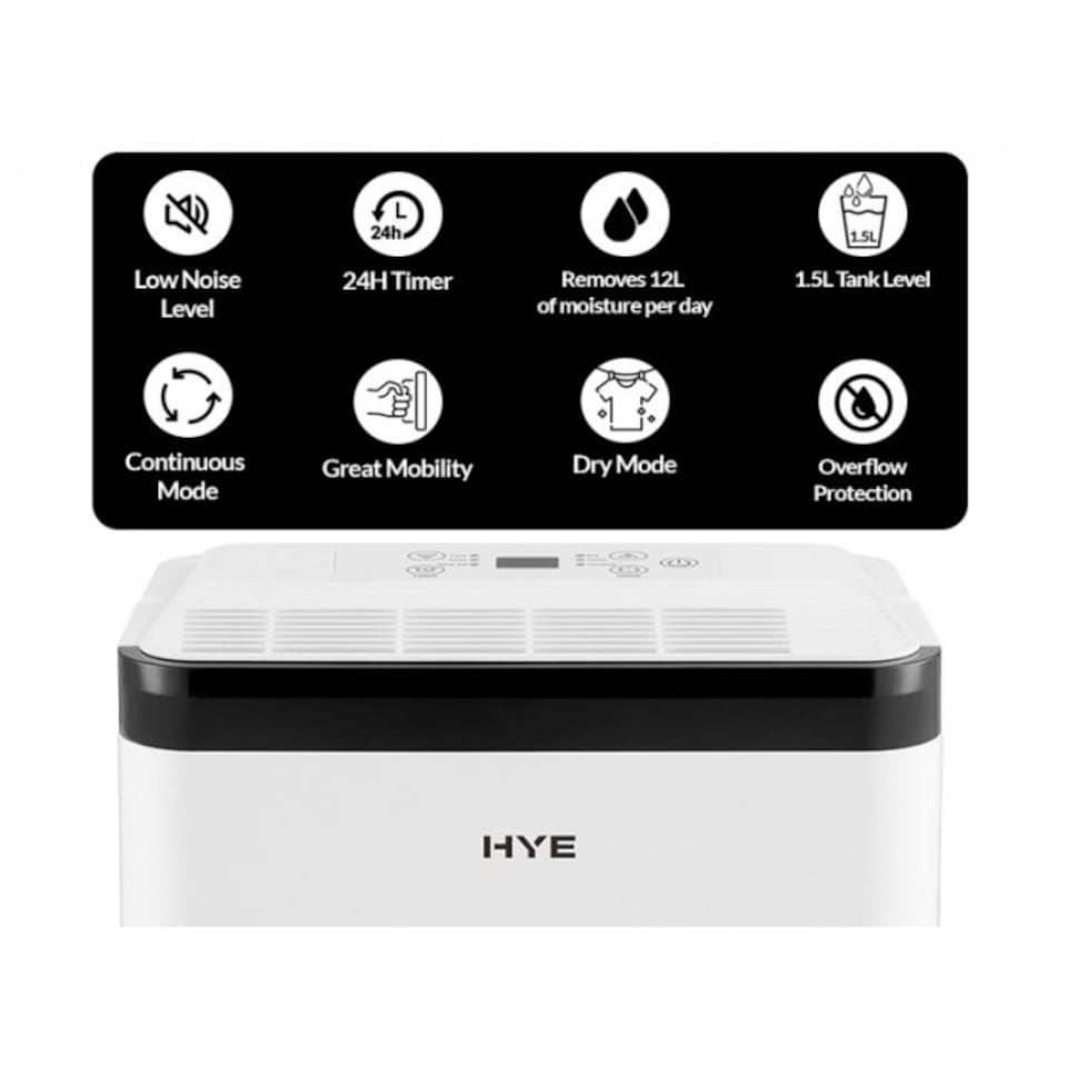 image 1 of HYE 1.5L Portable Dehumidifier with 5 Modes, 12L/Day, 24hr Timer - White SA01DH12L02