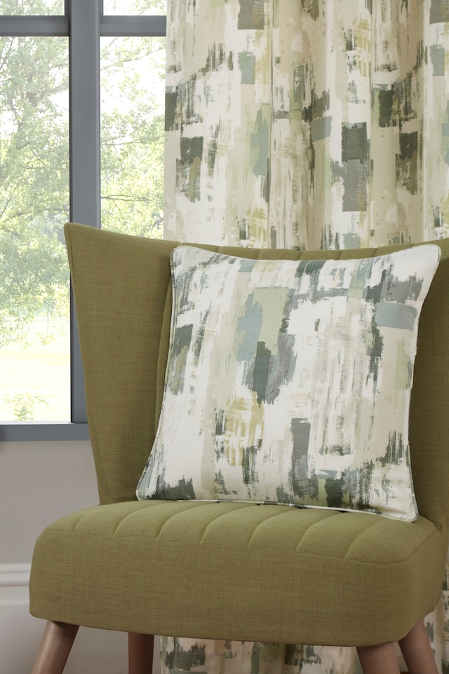image 1 of Bamford - Fully Lined Abstract Curtains - Eyelet - Polycotton (Fennel, Filled Cover - 18'' x 18'' (Single))