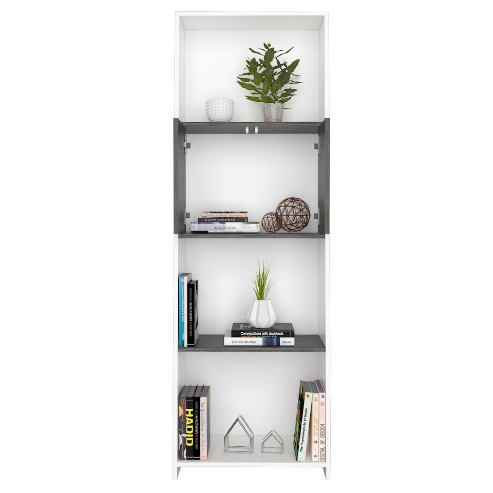 image 1 of Dallas White Bookcase With Doors - White and Carbon Grey Oak Effect with Modern Open-Plan Design | White | White & Carbon Grey | One Size | 1