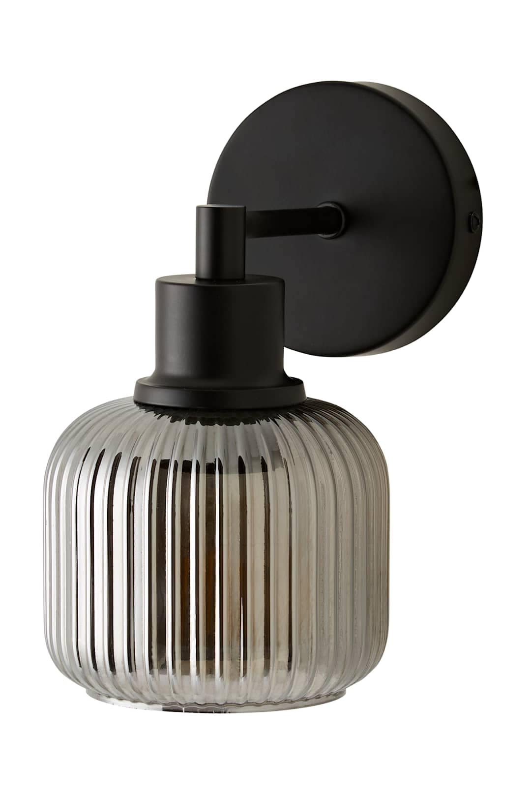 ValueLights Calpe Ribbed Glass Semi Flush Metallic Arm Wall Light in Black