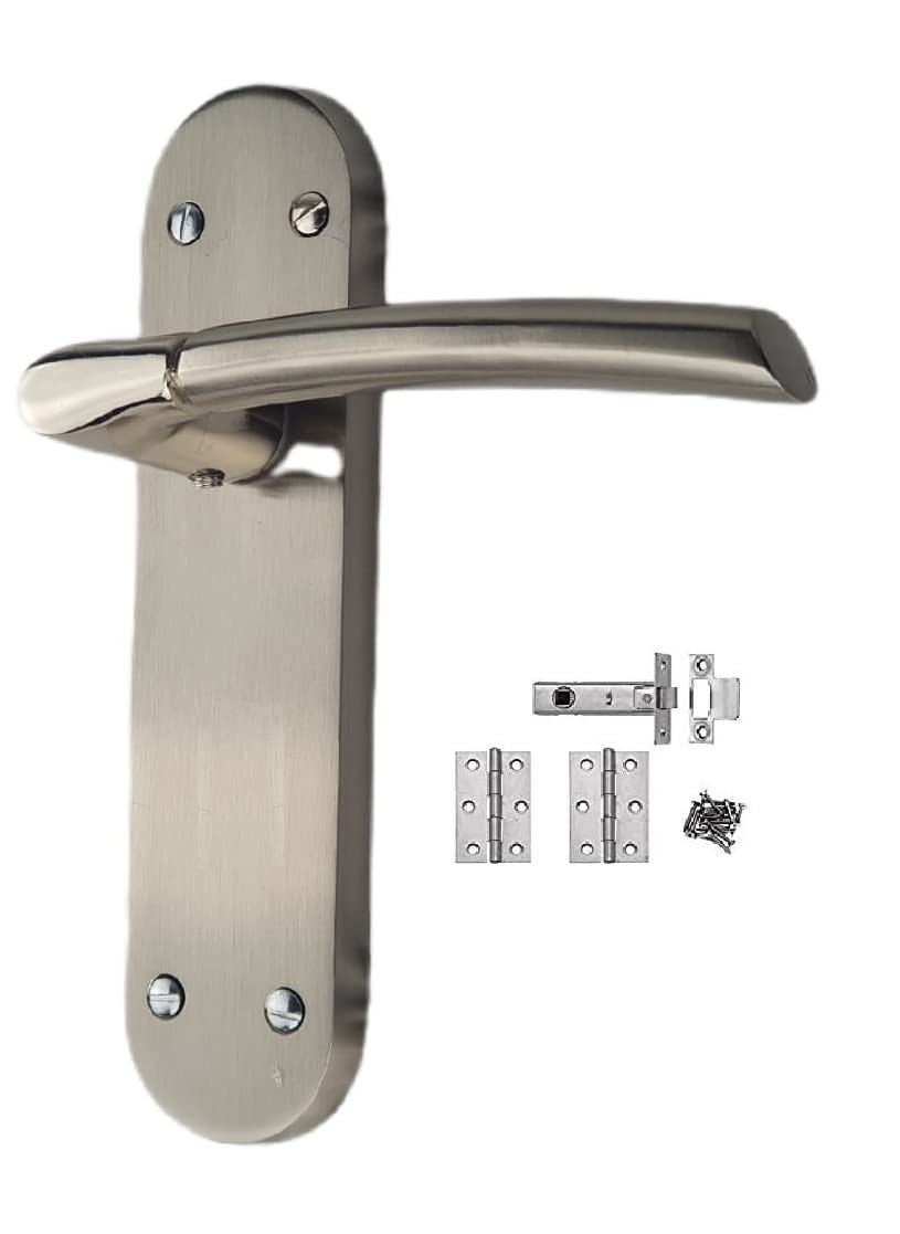 Golden Grace Indiana Door Handles on Backplate in Satin Stainless Steel Finish - 180mm x 45mm Grey 1 Set