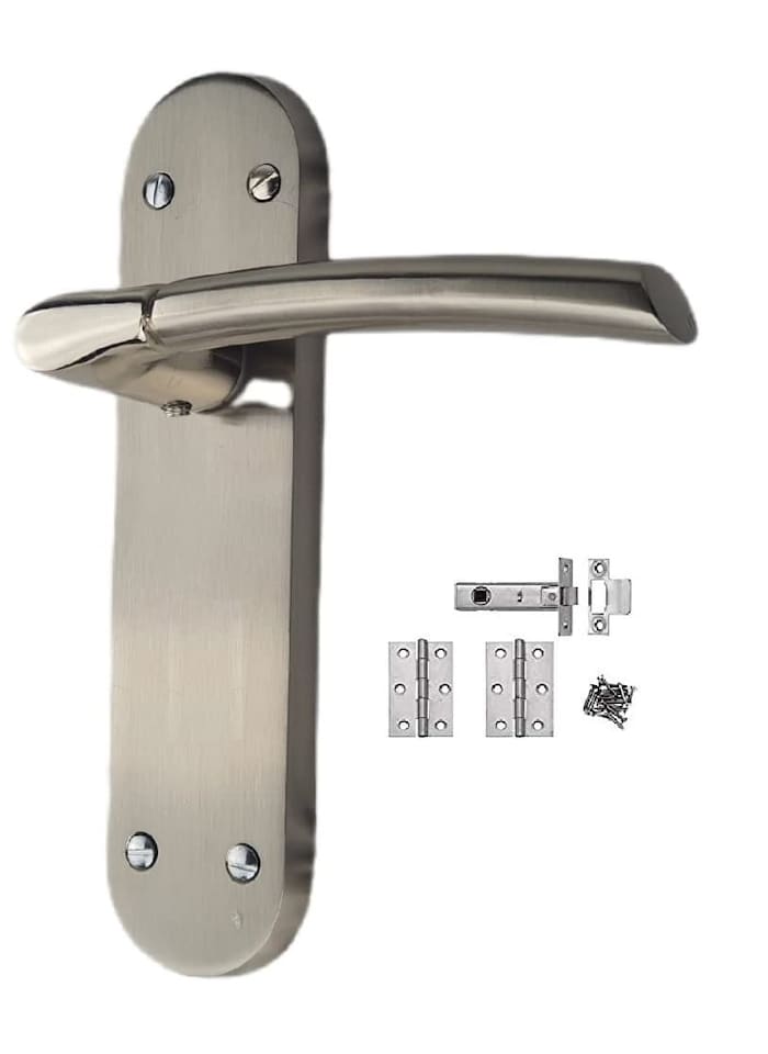 image 1 of Golden Grace Indiana Door Handles on Backplate in Satin Stainless Steel Finish - 180mm x 45mm | Grey | 1 Set