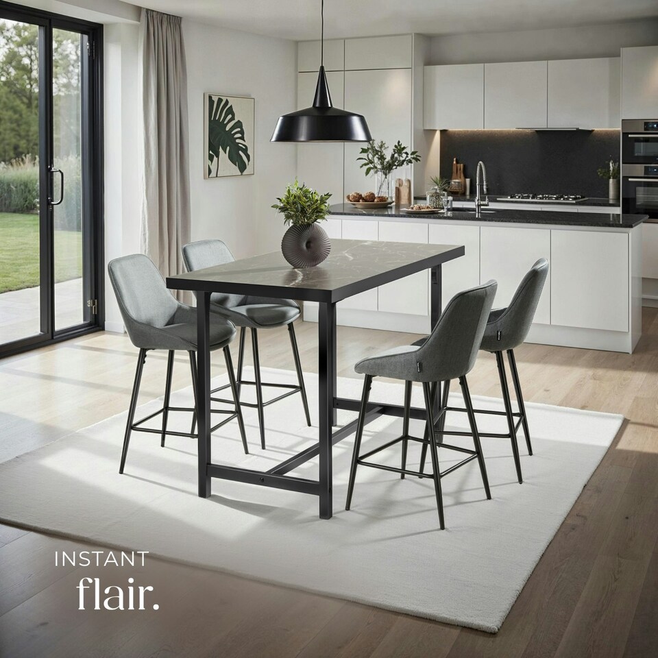 image 1 of Bar Stool Siera with backrest, padding and soft fabric - Set of 4 Grey | Woven Fabric Grey/Black