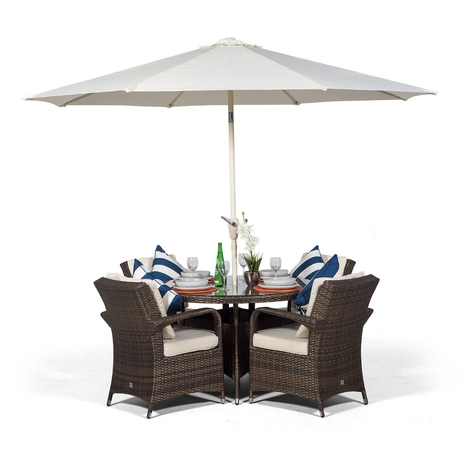 image 1 of Arizona Round 4 Seater Rattan Patio Dining Set | Brown | Brown