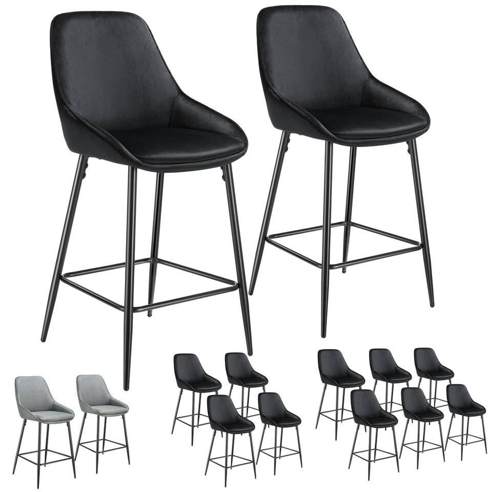 image 1 of Bar Stool Siera with backrest, padding and soft fabric - Set of 4 Grey | Woven Fabric Grey/Black