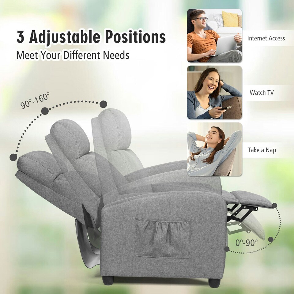 image 1 of COSTWAY Recliner Chair Single Sofa with Adjustable Backrest Grey Grey