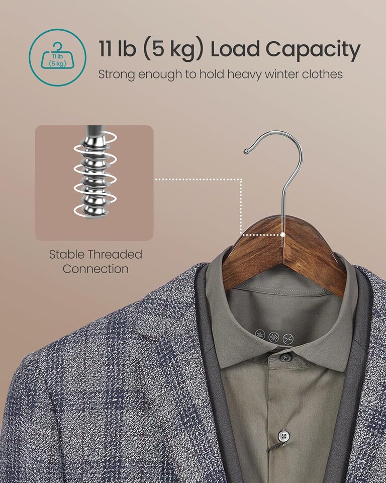 image 1 of 20-Pack Wooden Clothes Hangers with Shoulder Notches, Trouser Bar and Swivel Hook, Dark Walnut