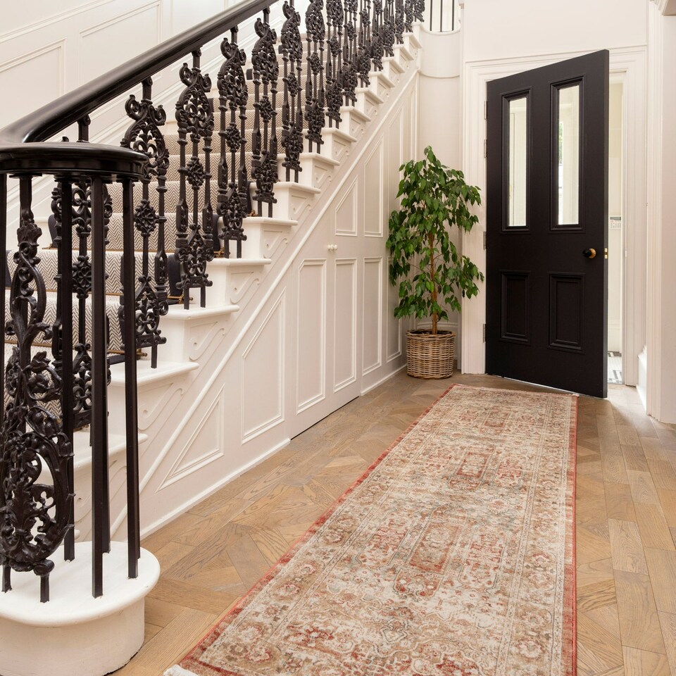 image 1 of KUKOON Selma Traditional Plush Rug – Warm Terracotta Distressed Living Room Carpet 80cm x 300cm