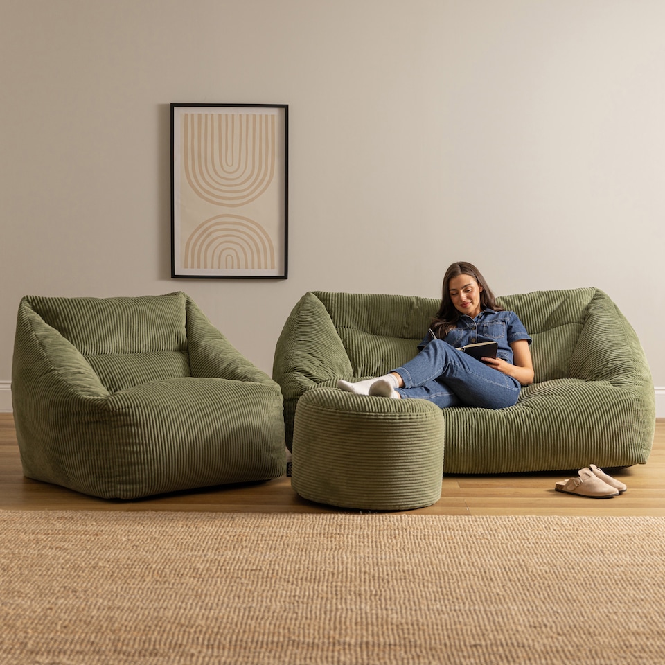 image 1 of Icon Sofa, Armchair and Footstool Bundle, Jumbo Cord, Sage Green