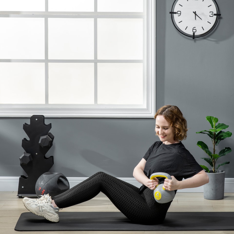 image 1 of SPORTNOW 4kg Kettle Bell with Handle for Home Gym, Yellow and Grey | Yellow | Yellow