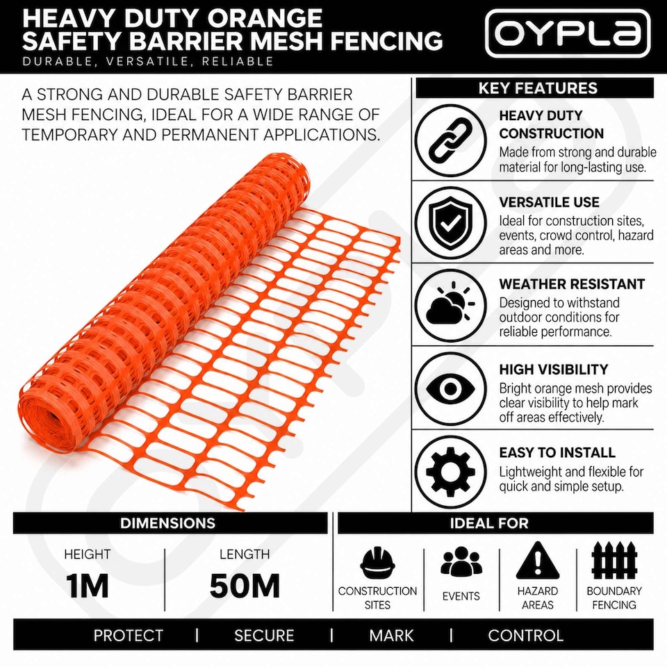 image 1 of Heavy Duty Orange Safety Barrier Mesh Fencing 1mtr x 50mtr | Orange | 1