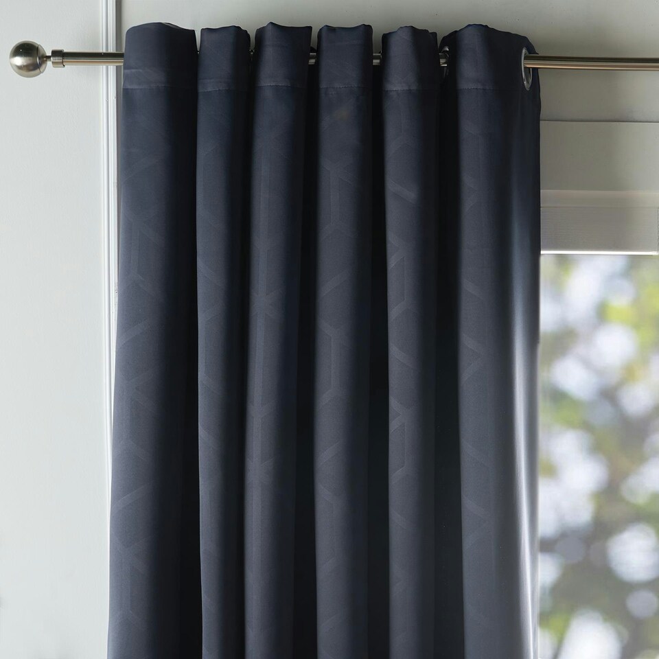 image 1 of OHS Geo Print Thermal Blackout Eyelet Curtains, 90x90" - Navy Blue