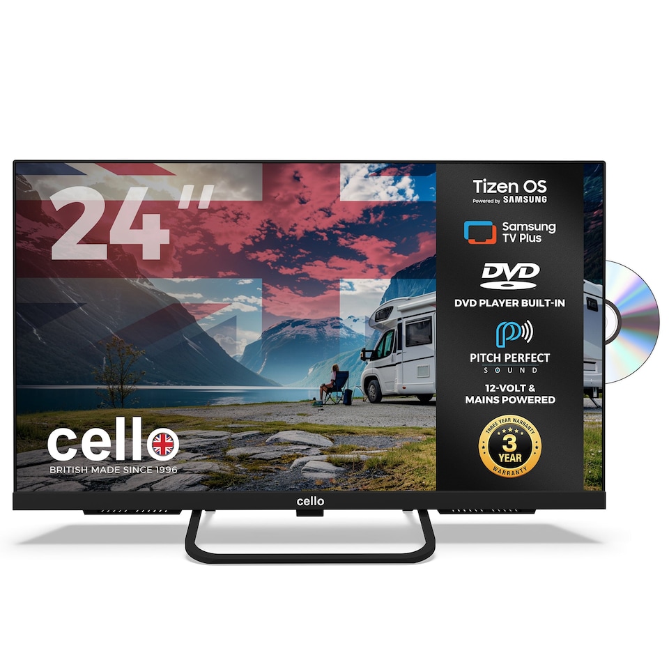 image 1 of Cello 24 inch Smart Samsung Plus 12-Volt Traveller TV with DVD Player | Black | Black | 24" | 1