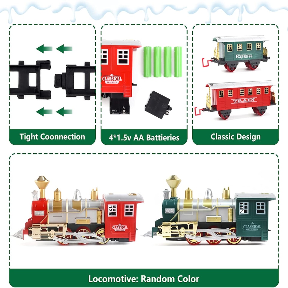 image 1 of 13-Piece Classic Toy Train Set for Kids With Light Smoke Realistic Sounds & 11ft Track Perfect for Christmas Display & Year Round Play