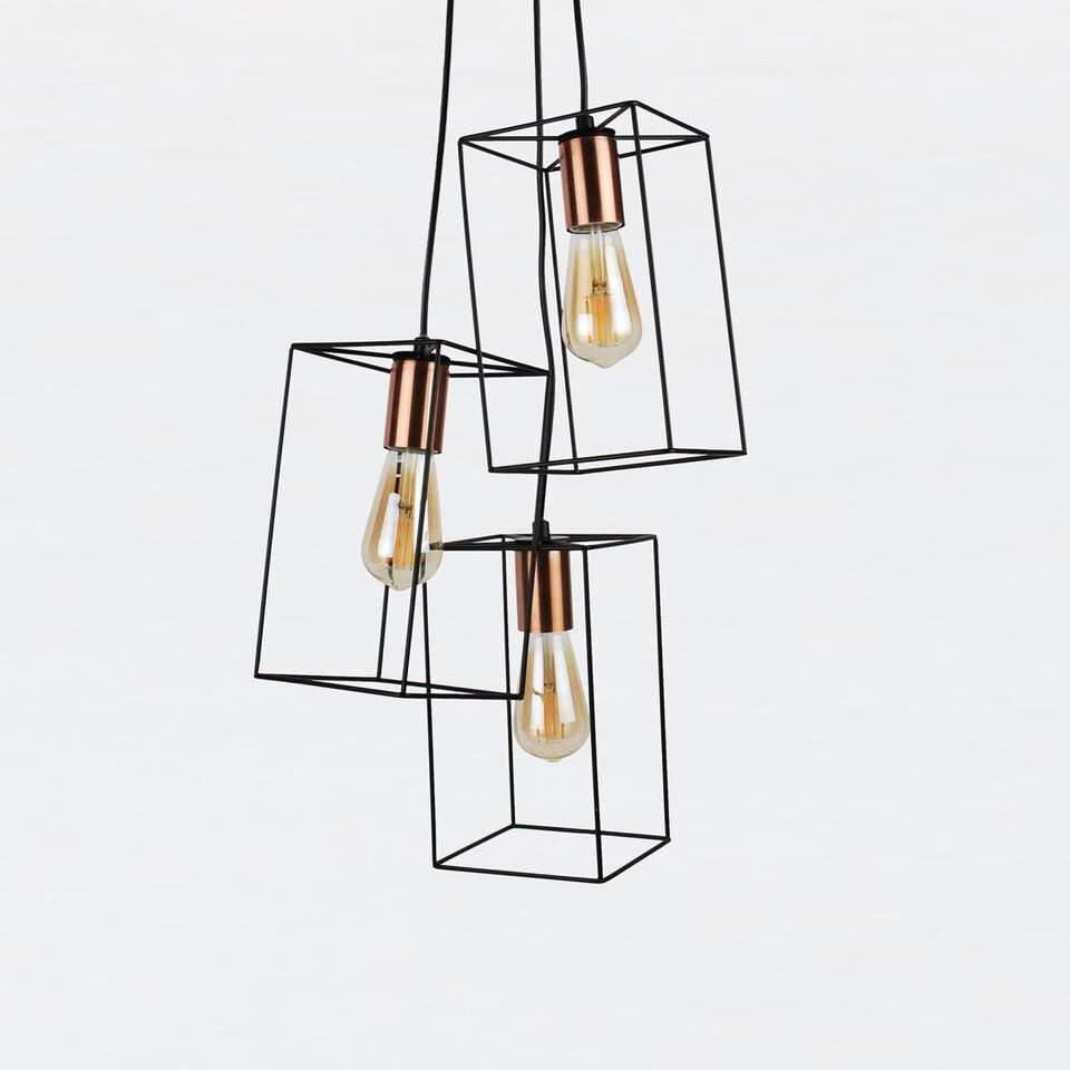 image 1 of First Choice Lighting Matt Black With Brushed Copper Detail 3 Light Pendant Black | Copper