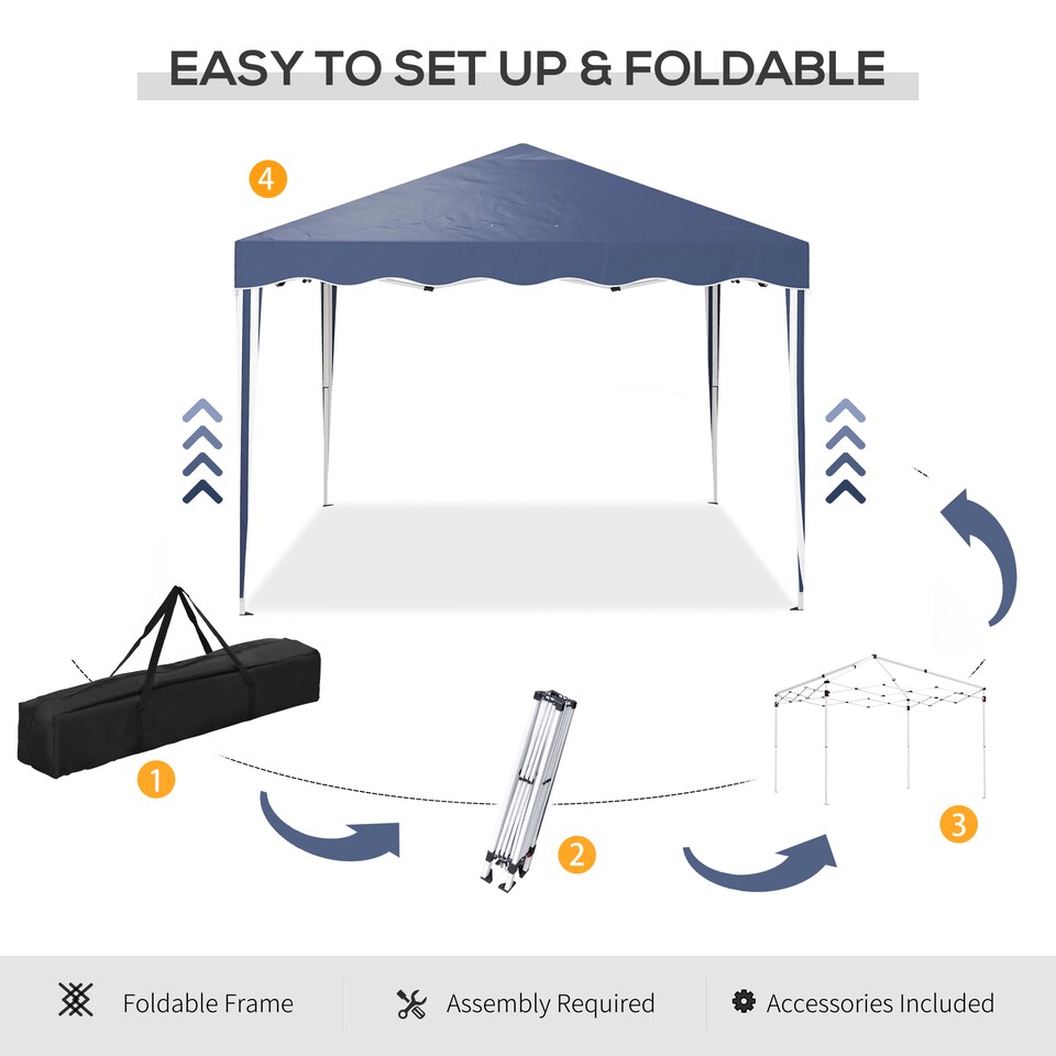 image 1 of Outsunny 3x3m Pop Up Gazebo, Foldable Party Tent with Wave Edge and Carry Bag, Height Adjustable Festival Camping Canopy for Garden Outdoor, Blue