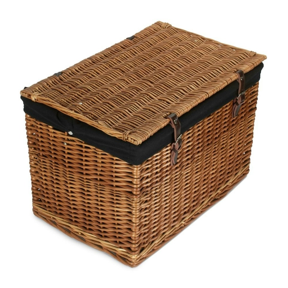 image 1 of 60cm Double Steamed Wicker Chest Picnic Basket with Lining Black | Black | One Size