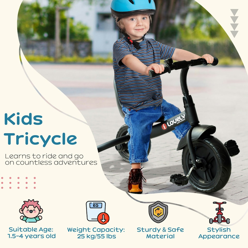 image 1 of HOMCOM Baby Kids Children Toddler Tricycle Ride on Trike W/ 3 Wheels Black