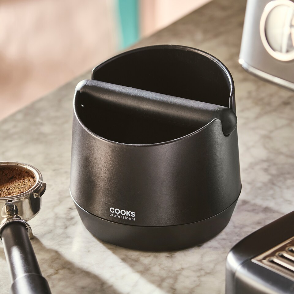 image 1 of Cooks Professional Espresso Knock Box - Coffee Grounds Bin with Non-Slip Base & Removable Silicone Coated Barista Bar