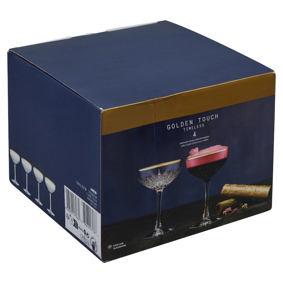 image 1 of Glass Champagne Glasses Elegant Stemmed Tall Coupe Cocktail Glassware Set 255ml | Clear | Clear | Set of 4