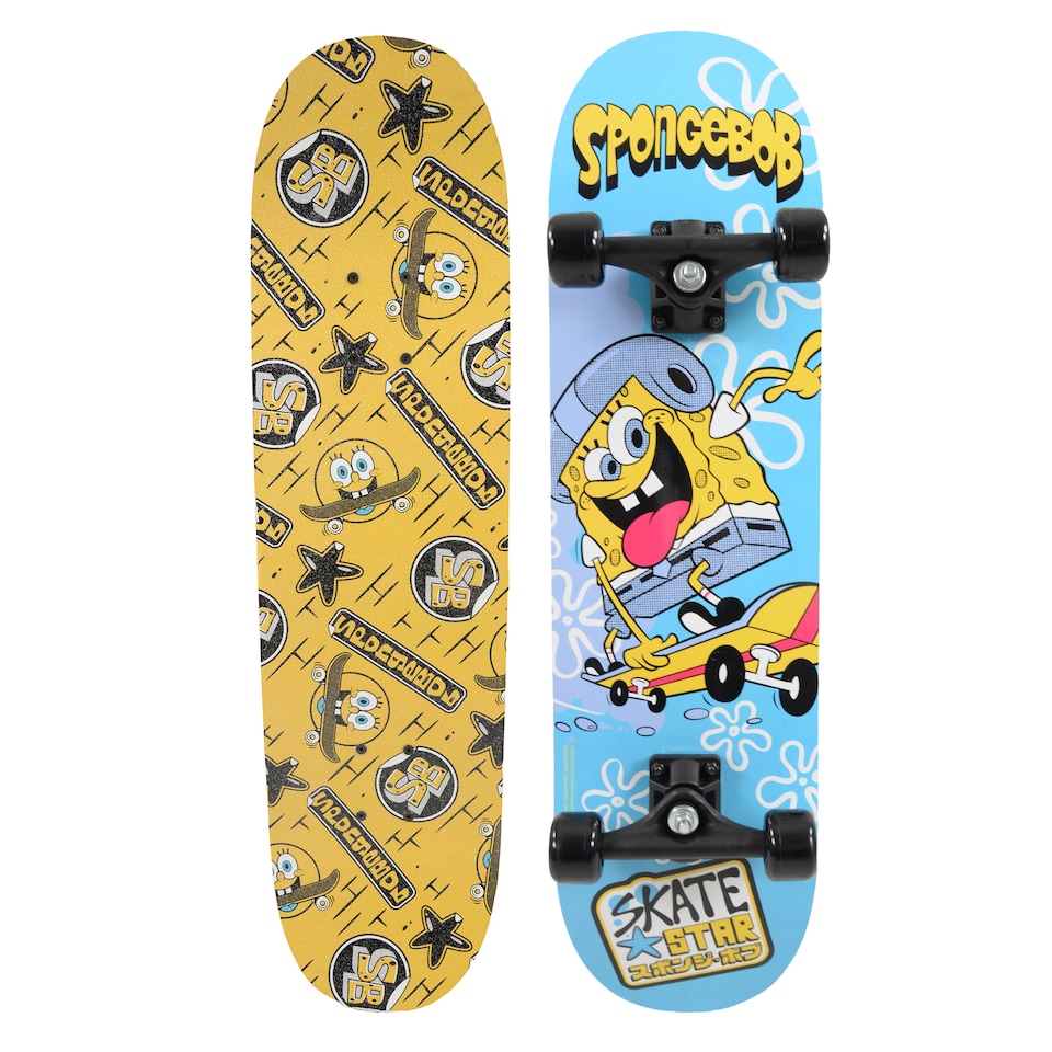 image 1 of Spongebob Squarepants Official Skateboard for Boys or Girls 79cm 7-Ply Double Kicktail Deck Children Kids Age 5+