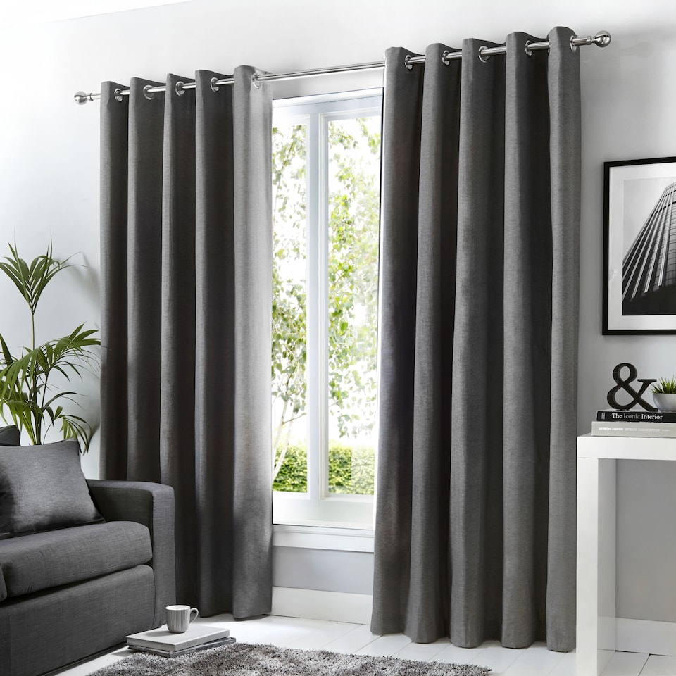 image 1 of Fusion Sorbonne Eyelet Curtains Charcoal