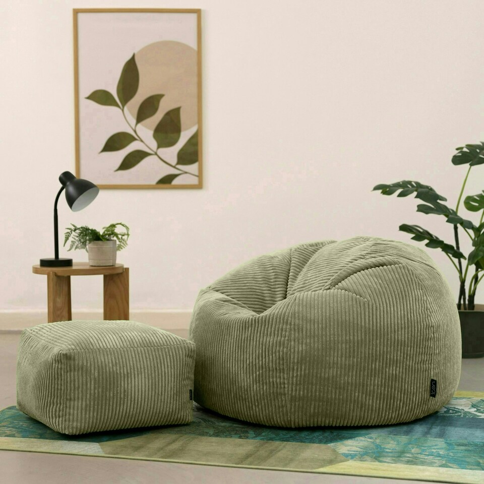 image 1 of Icon Kingston Classic Beanbag and Footstool Sage Green Green