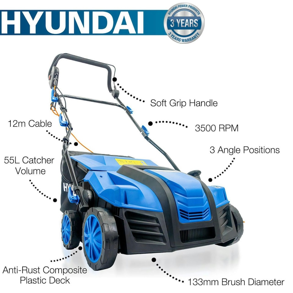 image 1 of Hyundai 2000W 16” / 40cm Artificial Grass Sweeper, Multi-Use Brush & 55L Collection Bag | HYSW2000E