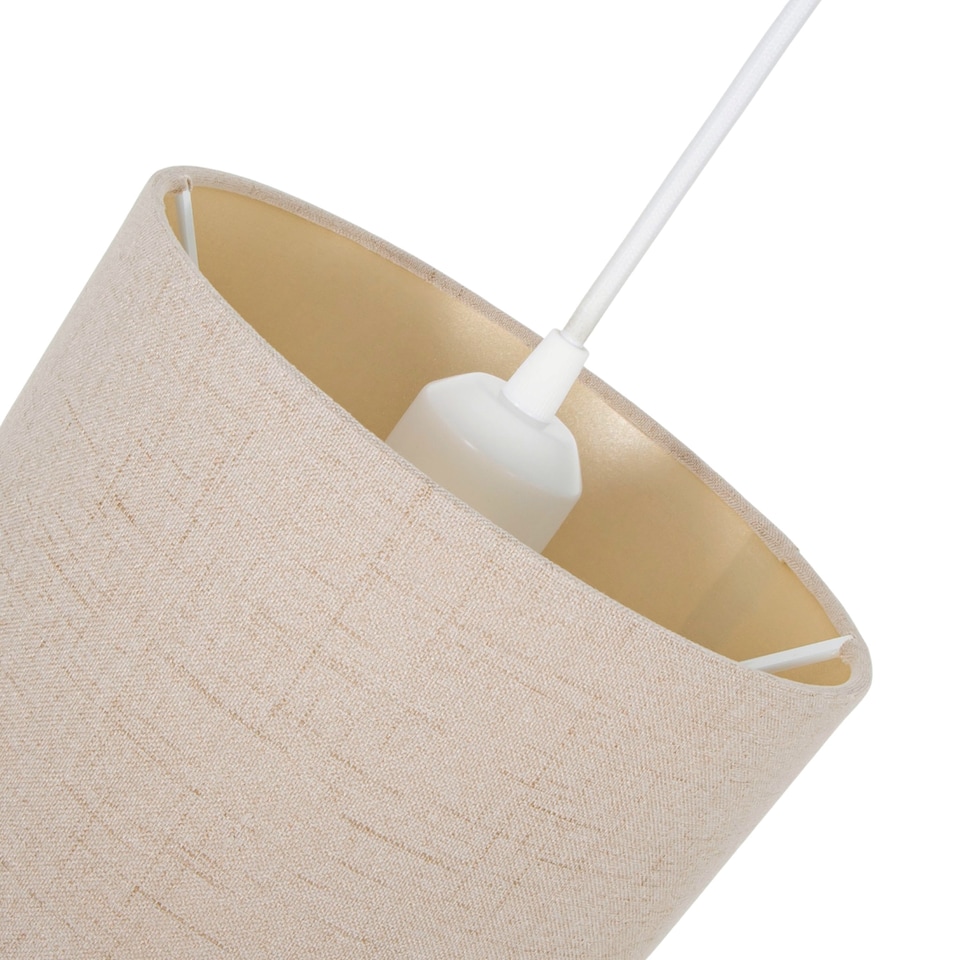 image 1 of Modern Taupe Linen Fabric Small 8 Inch Drum Lamp Shade with Matching Satin Lining | Cream