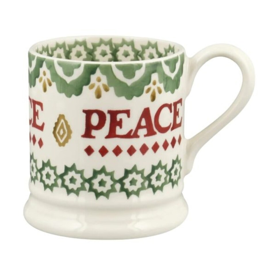 image 1 of Mug Set: 2 x 300ml Emma Bridgewater Christmas Peace & Love Set, Set Of 2 Half Pint Mugs, Ceramic White
