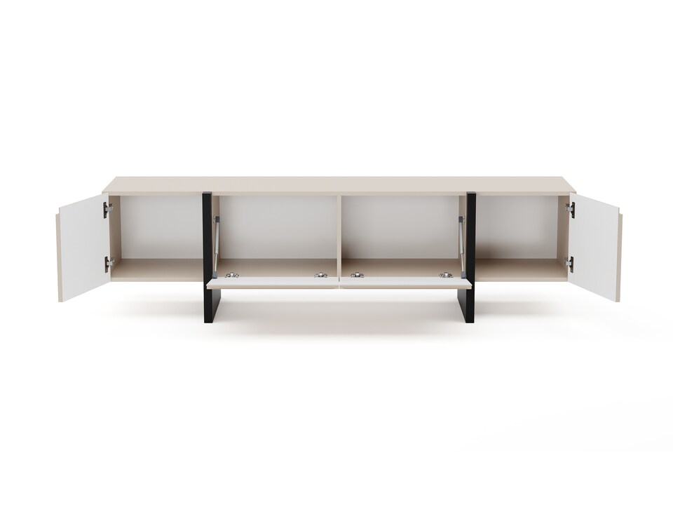 image 1 of Beige TV Cabinet Black Entertainment Unit 160cm Stand Handleless Modern Kiznie