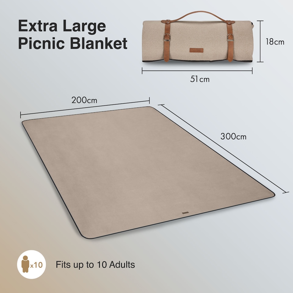 image 1 of Vonshef Picnic Blanket - Herringbone Outdoor Rug - 200x300cm