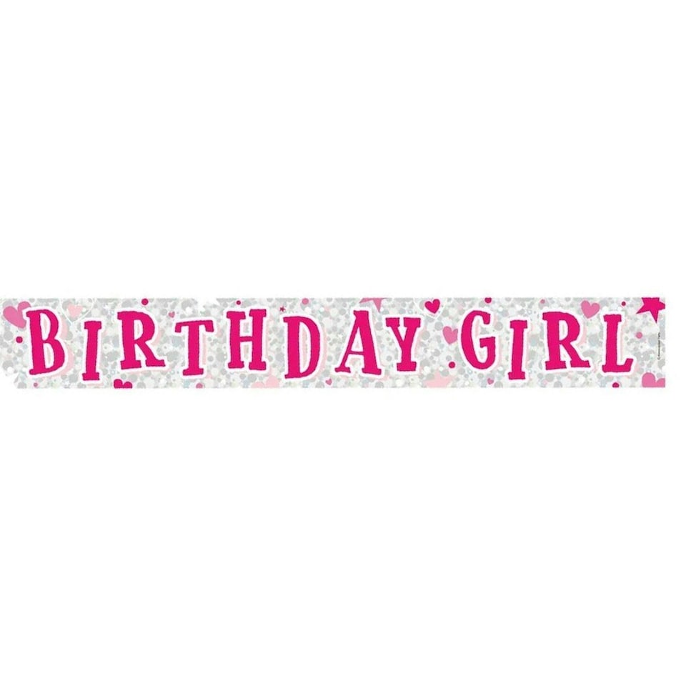 image 1 of Apac Girls Happy Birthday Banner - Silver/Pink - One Size
