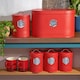 image 2 of Cooks Professional 5 Piece Kitchen Storage Set - Tea, Coffee, Sugar, Bread & Biscuit Tins | Red | Red & Silver