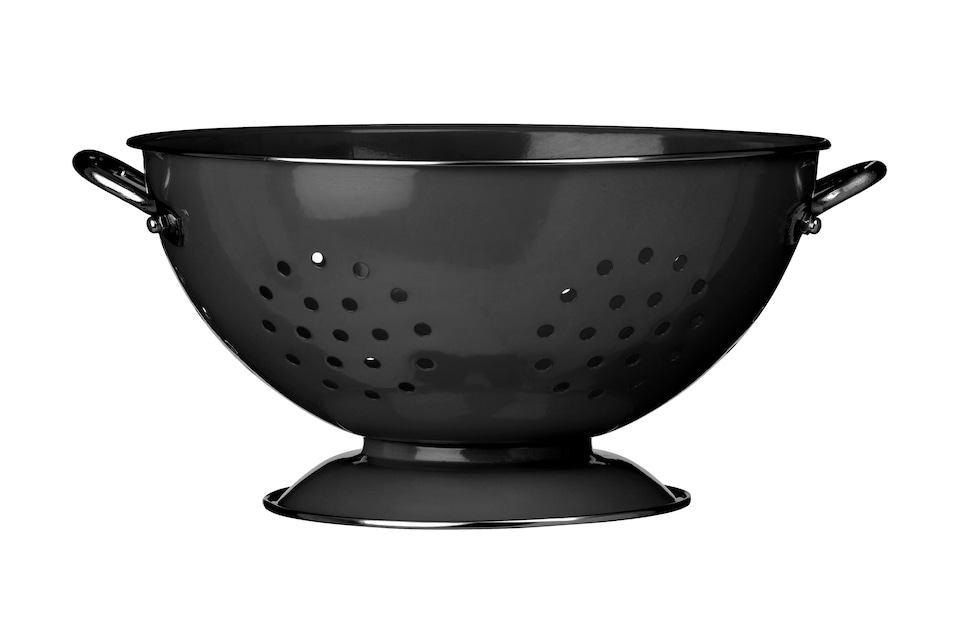 image 1 of Interiors by Premier Black Enamel Colander, Durable Metal Strainer With Twin Handles And Glossy Finish, Ideal For Draining