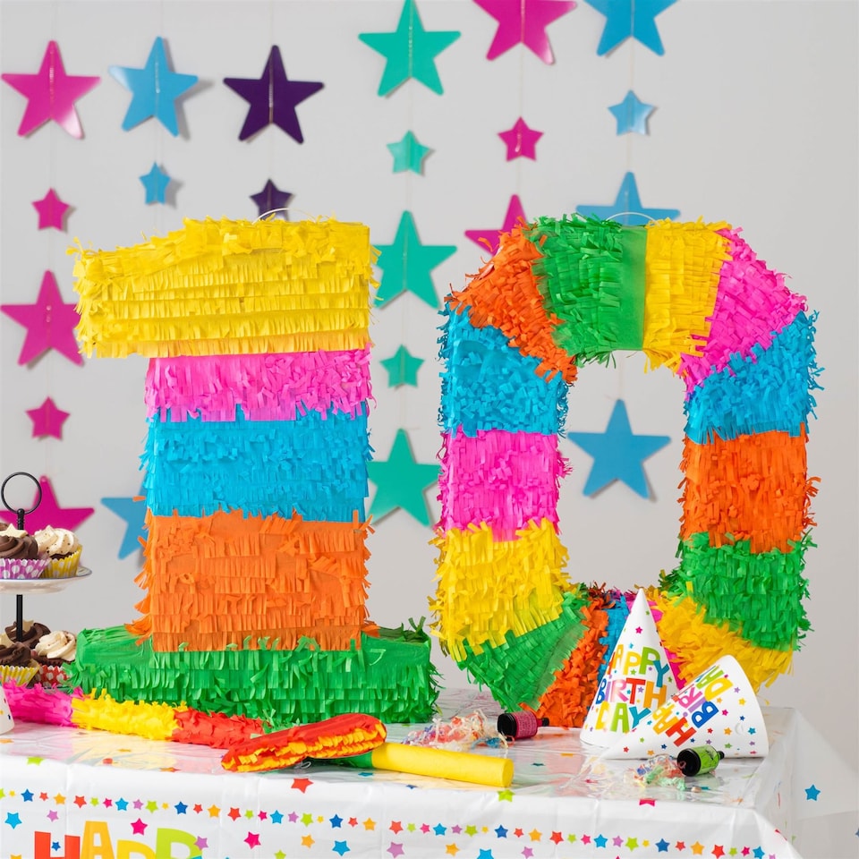 image 1 of Fax Potato 10th Birthday Pinata Set with Stick & Blindfold - Blue Stick