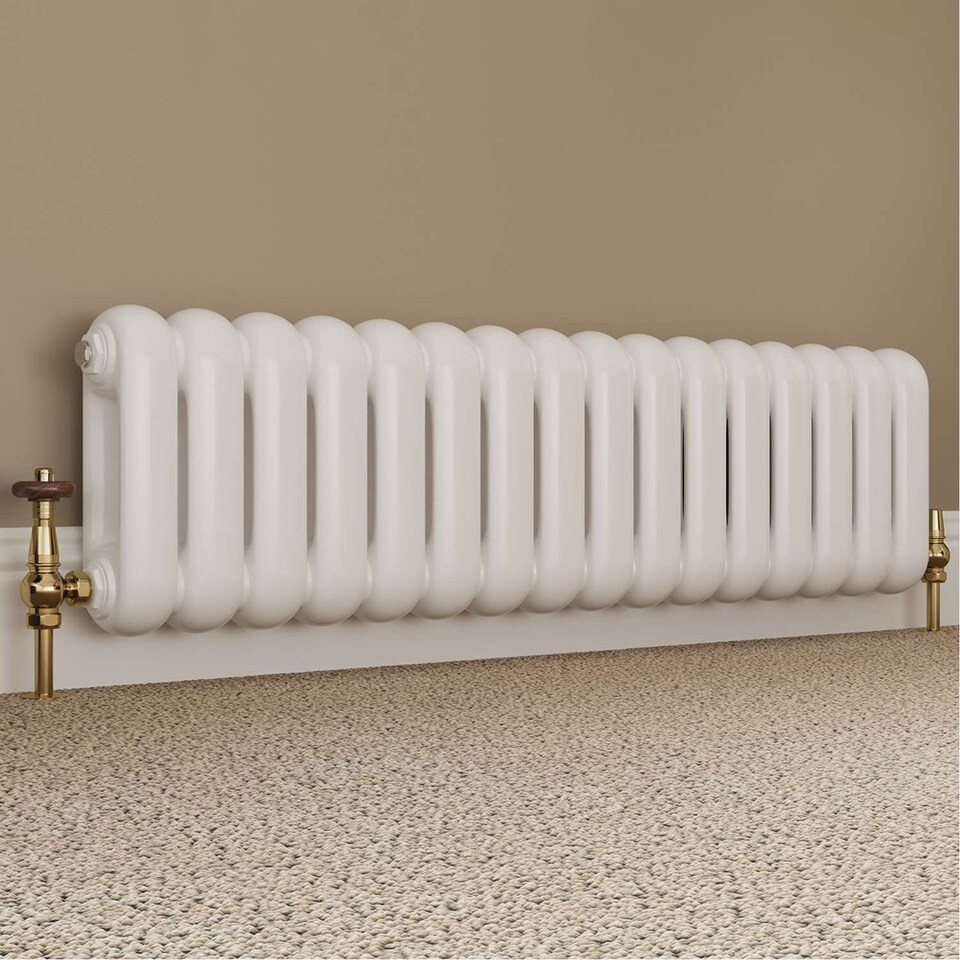 image 1 of Derry Traditional Thermostatic Radiator Valve & Lockshield Angled - Polished Brass - 8mm