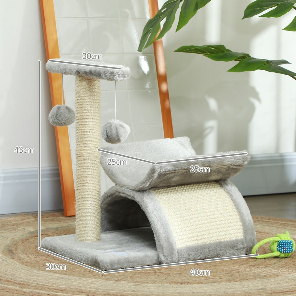 image 1 of PawHut Cat Tree Tower, Rotatable Top Bar, Sisal Post, Tunnel, Balls, Grey