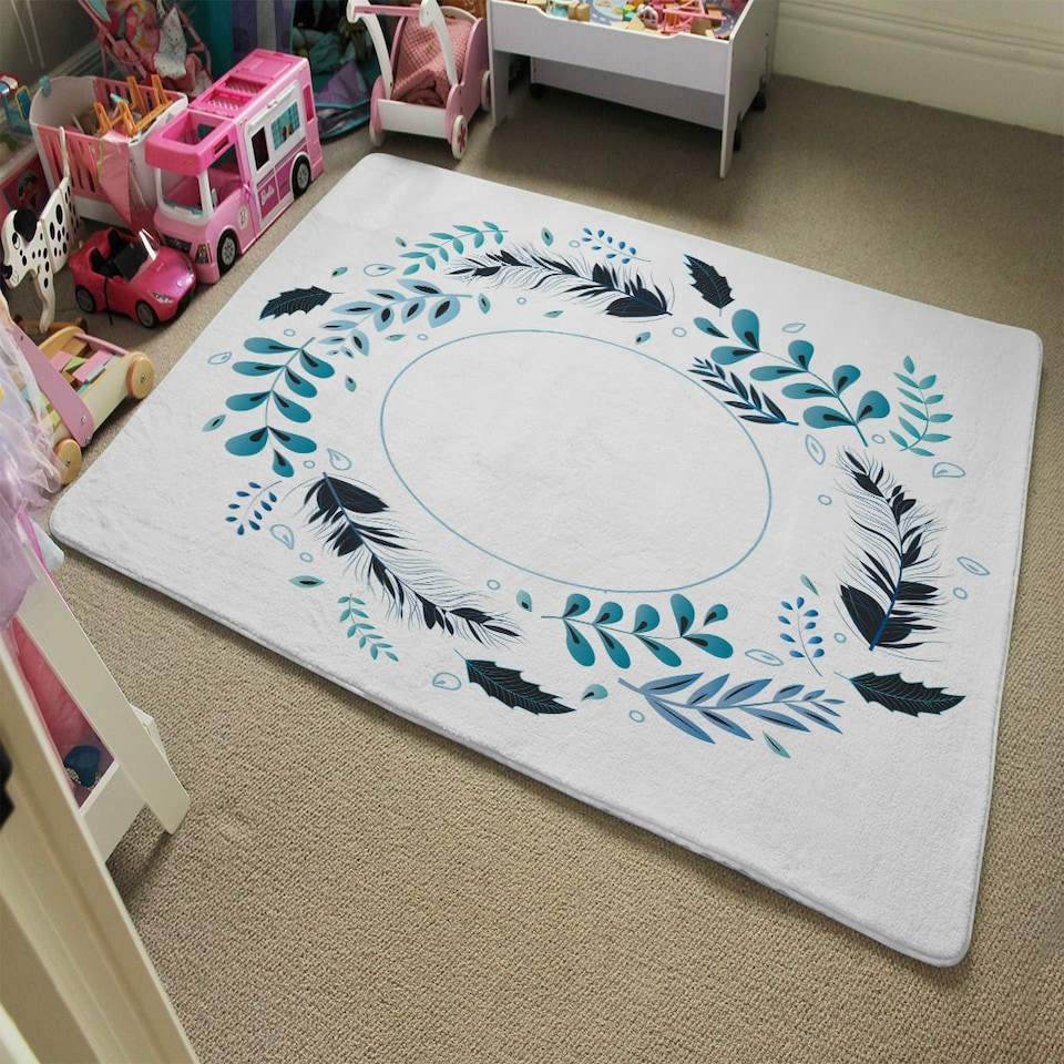 image 1 of Blue Leaves Frame (Rug) Blue | Medium: 80x150cm