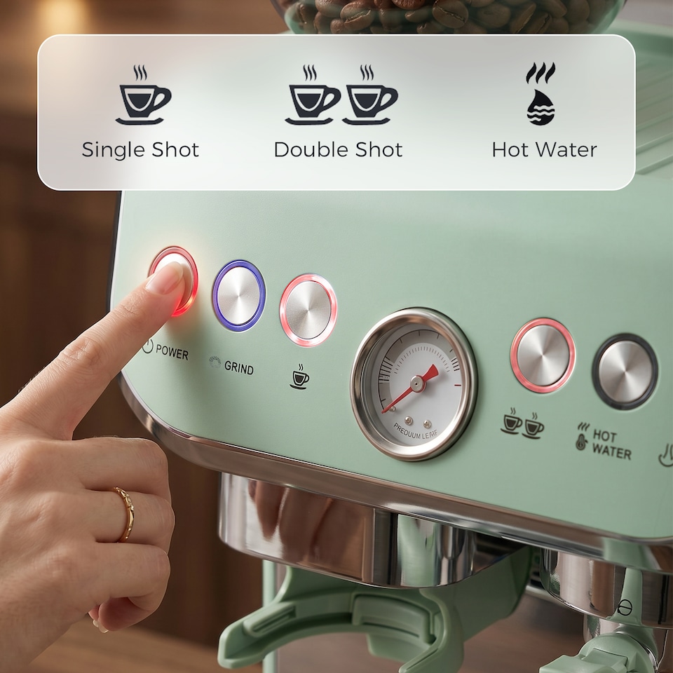 image 1 of HOMCOM Espresso Machine, Bean Grinder & Steam Wand, 15 Bar Pressure