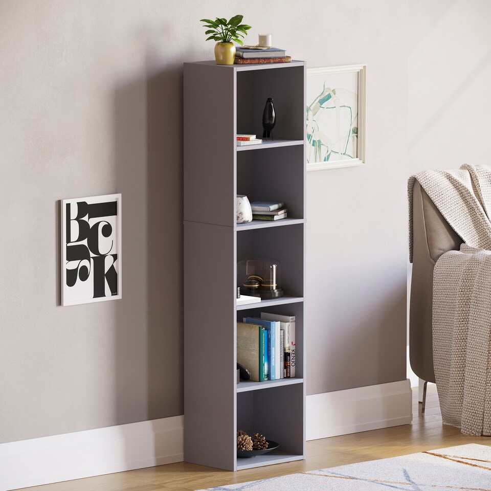 image 1 of Vida Designs Oxford 5 Tier Cube Bookcase Display Storage, Grey