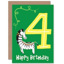Fun Zebra Party Age 4 Year Old 4th Child Kids 4th Birthday Card